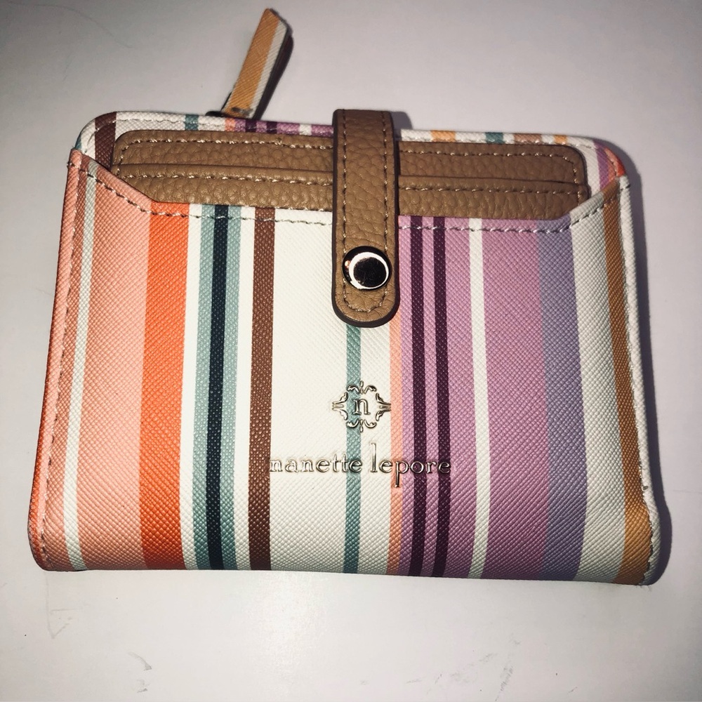 Nanette Lepore Women's Bi-Fold Wallet, Pastel Stripes w/Organizer Card Holder